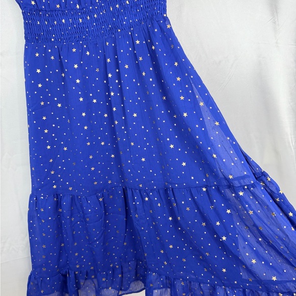 NWT Allegra K Blue Metallic Star Chiffon Party Dress Smocked Waist Size Small - Picture 5 of 9